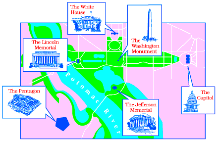 Map of area showing 
historic sites