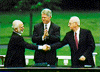 President Clinton with King Huseein and Prime  Minister Rabin