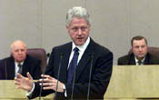 President Clinton makes a point during the latter half of his speech to the Duma.