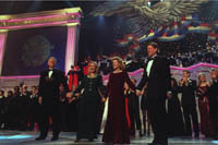 [PHOTO: The President,
Vice President, First Lady and Mrs Gore on stage at the Inaugural 
Gala]