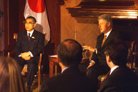 On the first day of the 1999 G8 Summit in Cologne, Germany, the President meets with Prime Minister Keizo Obuchi of Japan.