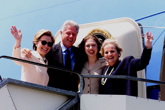 The First Family and Secretary Albright depart Geneva en route to Paris for the next leg of the trip.