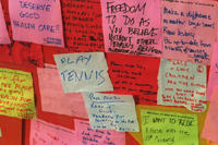 [PHOTO: Notes from 
well-wishes posted on the Bridge to the 21st Century on the 
Mall]