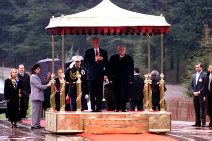 President Clinton stands with the President of Turkey Suleyman Demirel during the state arrival ceremony at the Presidential Palace in Ankara.