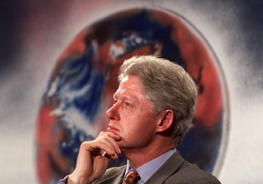 President Clinton reflects on the event at the Hi-Tech Center in Hyderabad. Hyderabad, India.