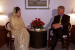 President Clinton pays a courtesy call on Bangladesh national party opposition leader Khaleda Zia.  Pan-Pacific Sonargon Hotel, Bangladesh.