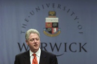 President Clinton concludes his three day trip to Ireland and the United Kingdom by delivering a foreign policy speech to the students and community of Warwick University in Warwick, England.