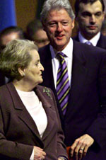 President Clinton and Secretary of State Madeleine Albright depart the Summit.