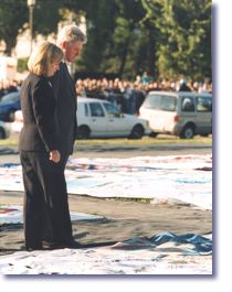 The President and First Lady at the Names Memorial AIDS Quilt exposition in Washington, DC