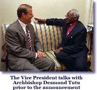 The Vice President talks with Archbishop Desmond Tutu